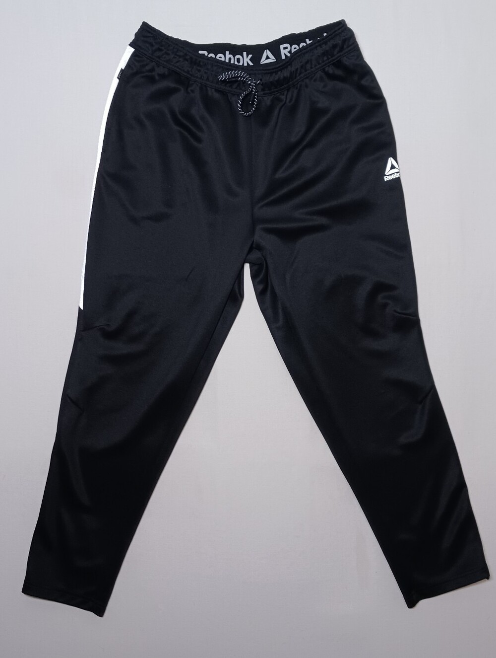 Reebok Mens Athletic Track Pants XL Black With White Sode Stripe